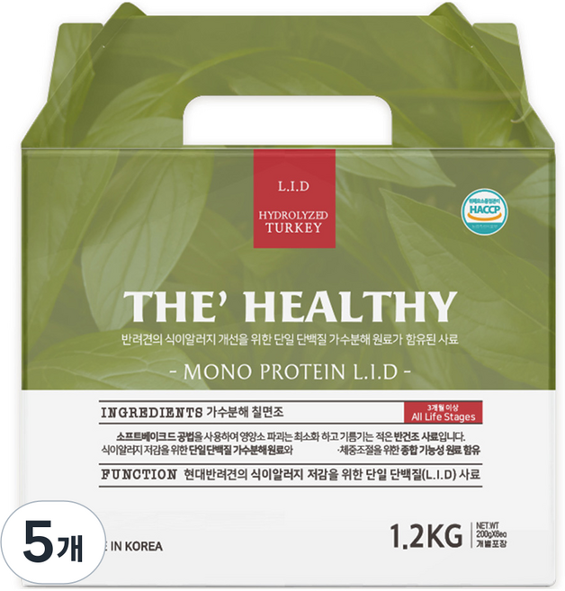 이수펫 전연령용 강아지 더헬씨 모노프로틴 LID 소프트사료, 1.2kg, 5개, 칠면조