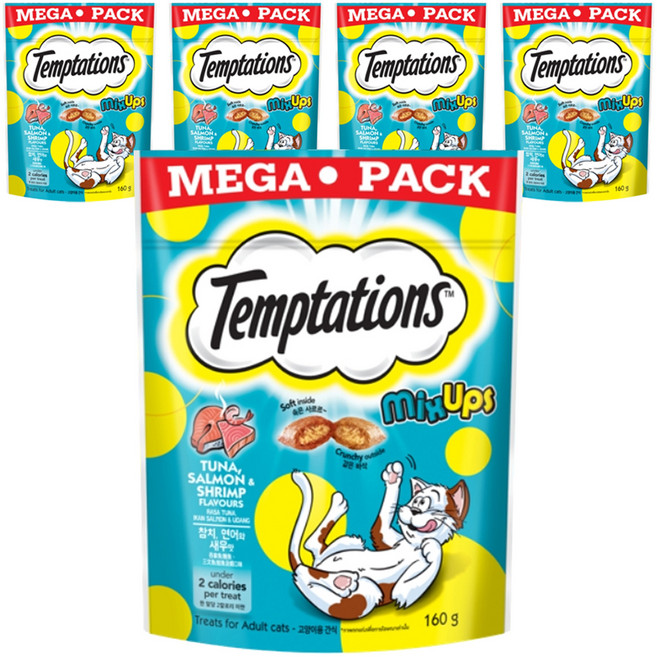 템테이션 고양이 스낵, 혼합맛(참치/연어/새우), 160g, 5개
