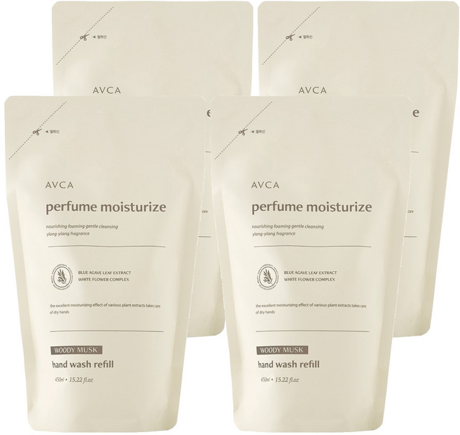 아브카 퍼퓸 핸드워시 리필 우디머스크, 450ml, 4개