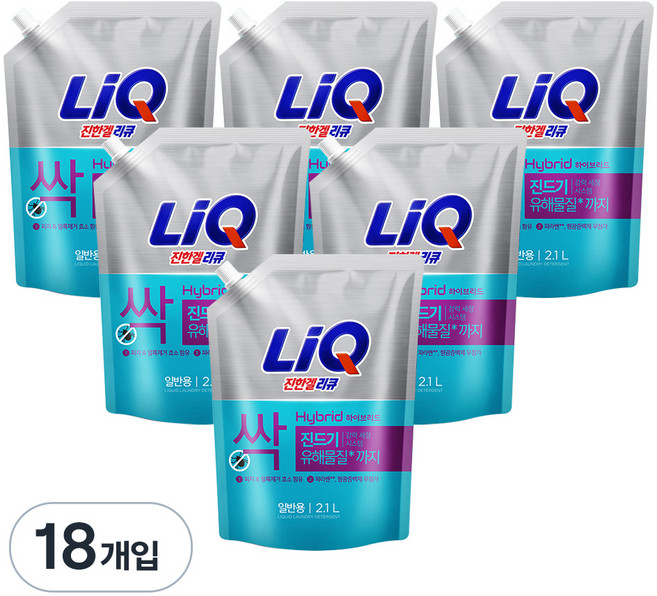 리큐 진한겔 하이브리드 액상세제 일반용 리필, 2.1L, 18개