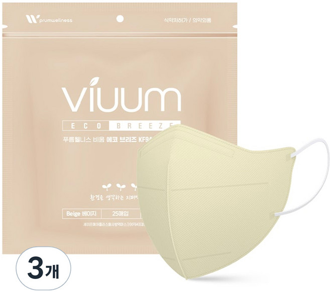 viuum 에코 브리즈 새부리형 마스크 대형 KF94, 25개입, 3개, 베이지