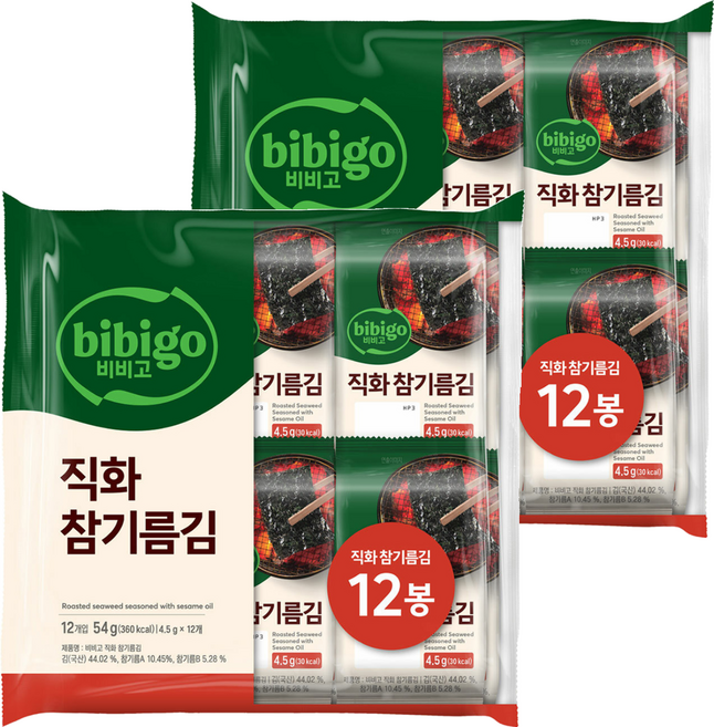 비비고 직화 참기름김, 54g, 2개