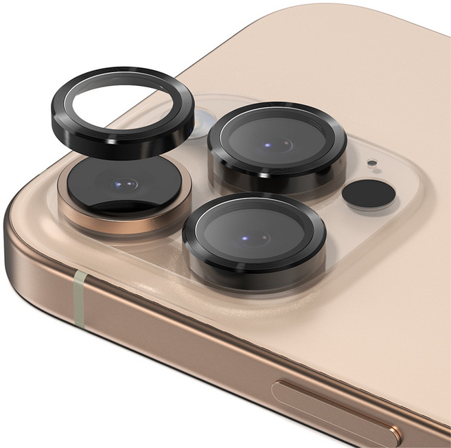 신지모루 AR 빛번짐방지 메탈 프레임 링 휴대폰 카메라 렌즈 강화유리 액정보호필름 블랙, 1개