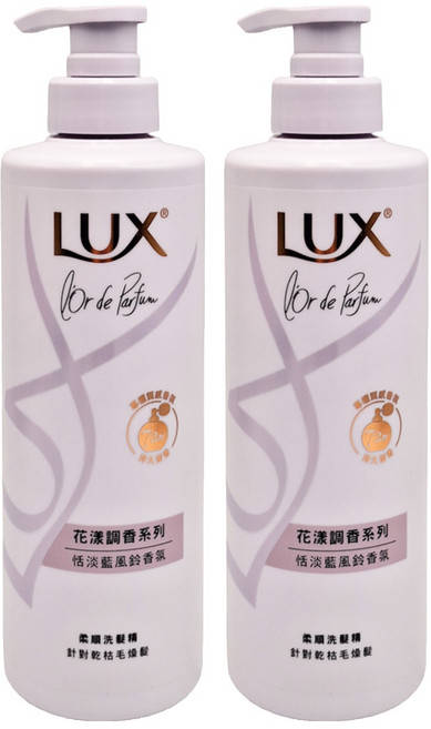 LUX 麗仕 花漾調香系列 柔順洗髮精 恬淡藍風鈴香氛 含4D玻尿酸 72小時持久香氛 針對乾枯毛燥髮, 470g, 2瓶