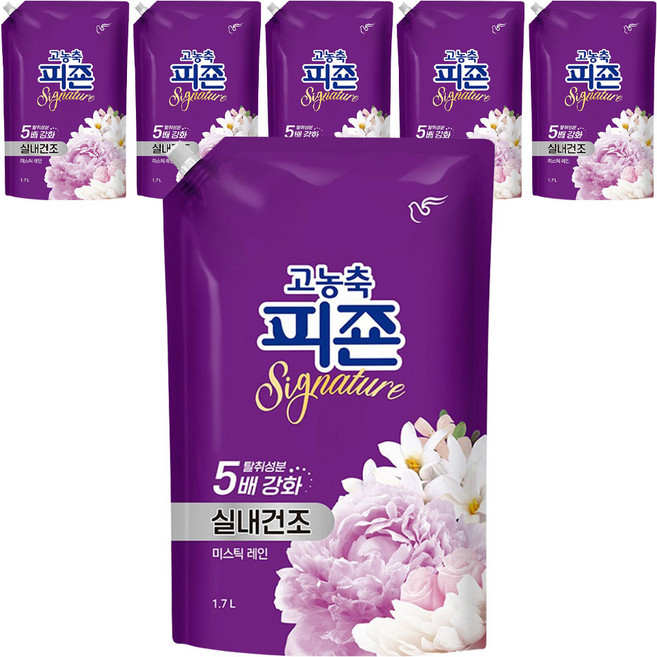 피죤 고농축 실내건조 시그니처 섬유유연제 미스틱레인 리필, 1.7L, 1개입, 6개