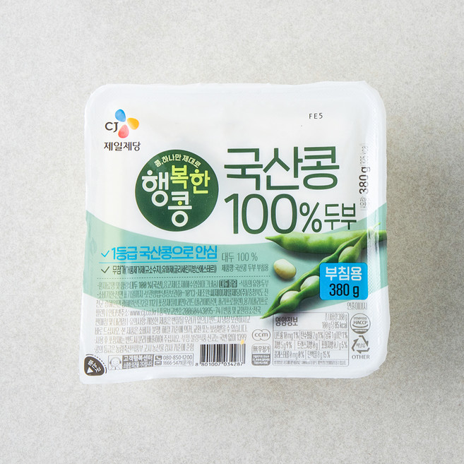 CJ제일제당 국산콩 두부 부침용, 380g, 1개