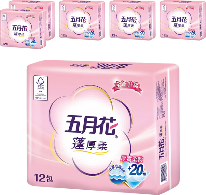 五月花 蓬厚柔頂級抽取衛生紙 100張, 12包, 6袋