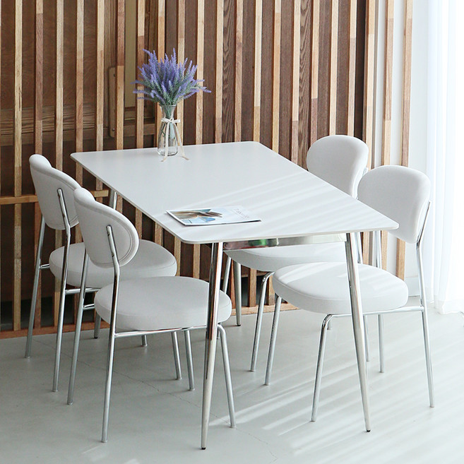 에레스 세라믹 식탁 1200 + 의자 4p 세트 4인용 방문설치, 화이트(식탁), 아이보리(의자), 일반의자 4