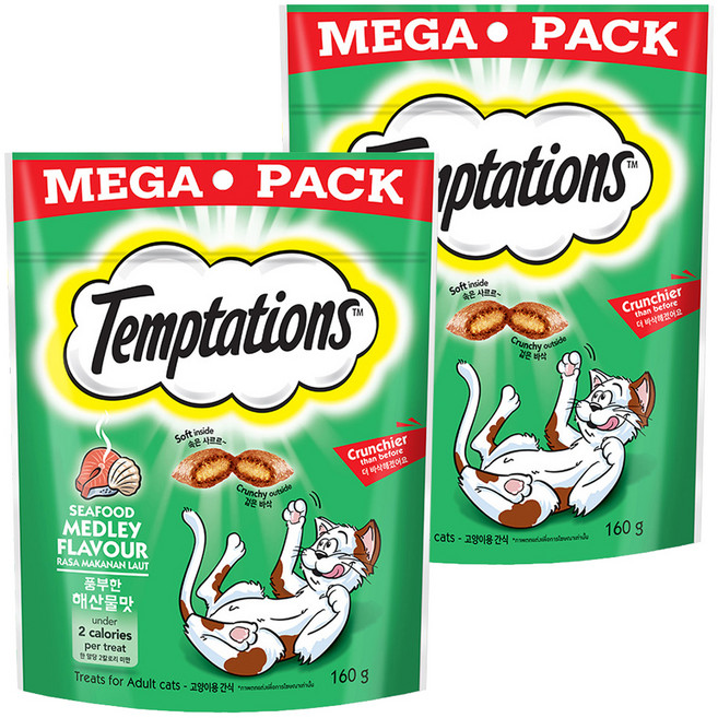 템테이션 고양이 스낵, 풍부한 해산물맛, 160g, 2개