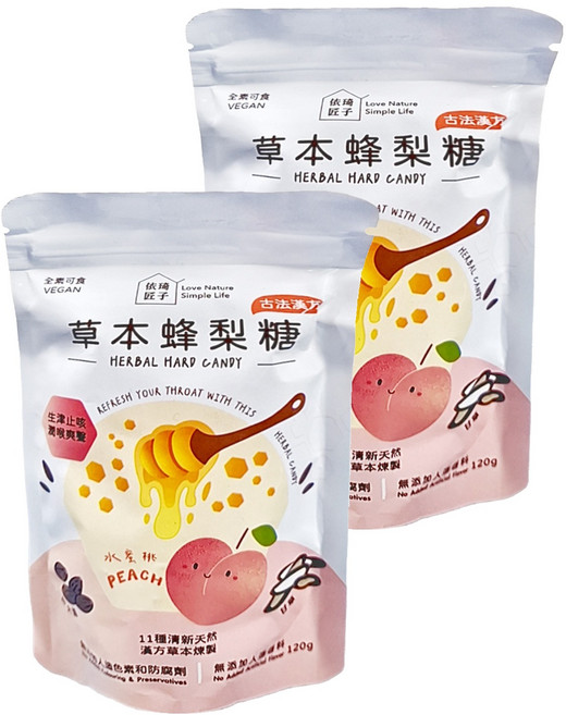 Love Nature Simple Life 依琦匠子 草本蜂梨糖 水蜜桃口味, 120g, 2包