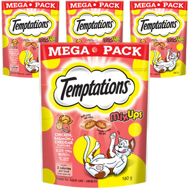 템테이션 고양이 스낵, 혼합맛(닭고기/연어/체다치즈), 160g, 4개