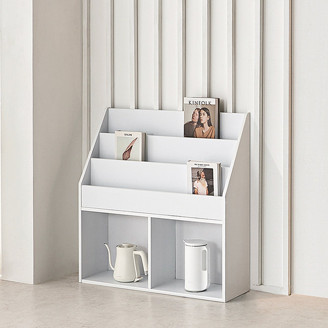 양지가구 전면책꽂이800 책장, 백색, 3단