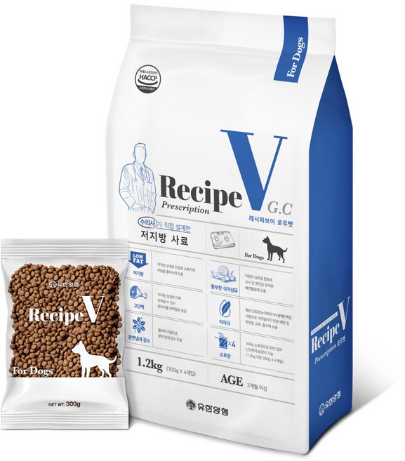 유한양행레시피브이 강아지 처방식사료, 저지방, 1.2kg, 1개