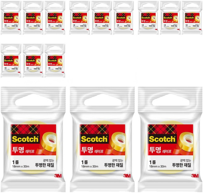 스카치 투명 테이프 리필 550R 18mm x 30m, 15개