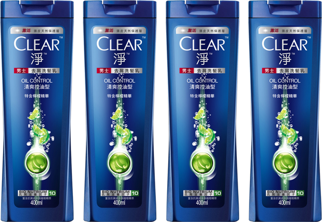 CLEAR 淨 去屑洗髮乳 清爽控油型, 400g, 4瓶