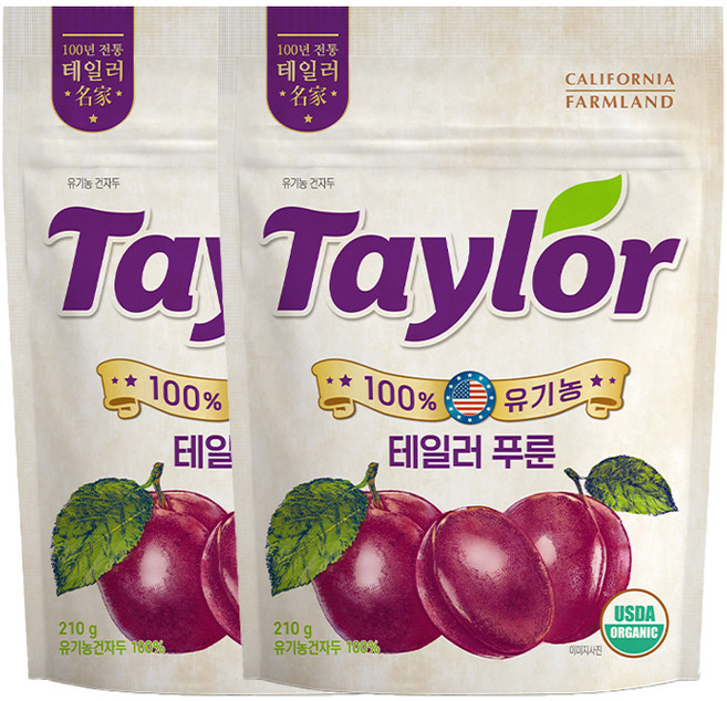 테일러 유기농 건자두, 210g, 2개