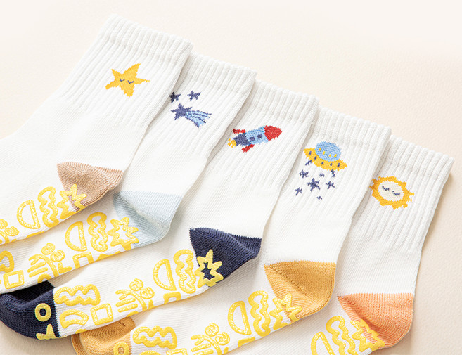 롤리트리 아동용 우주 미끄럼방지 중목 양말 5켤레 세트