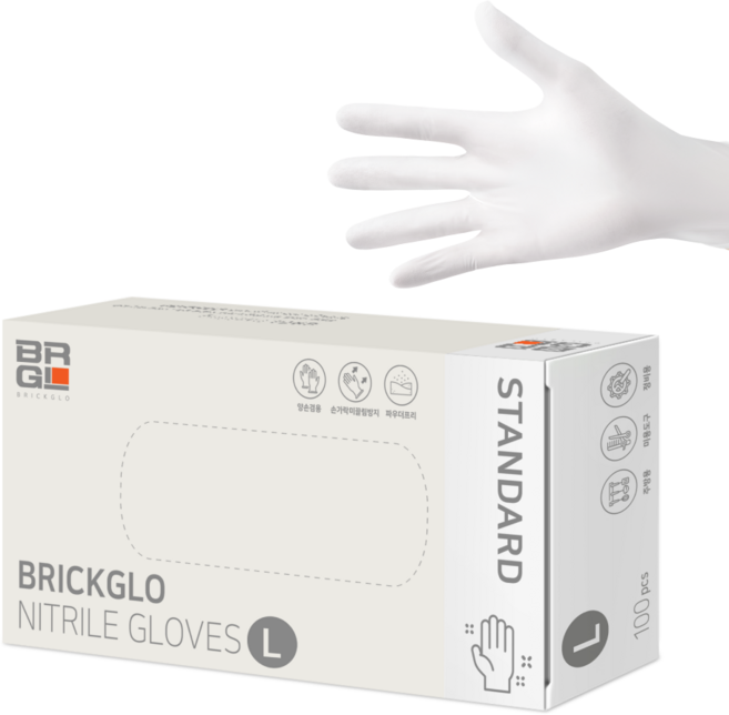 브릭글로 스탠다드 니트릴 장갑, 화이트, L, 1개