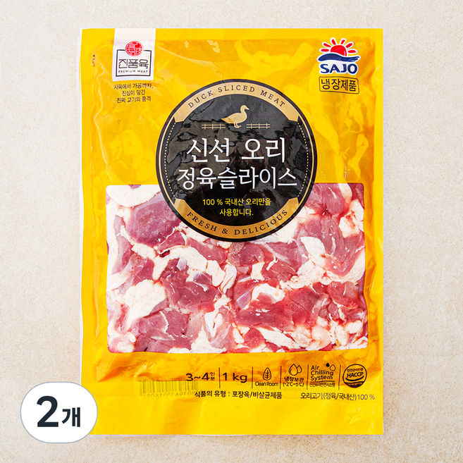사조원 오리 정육슬라이스, 1kg, 2개