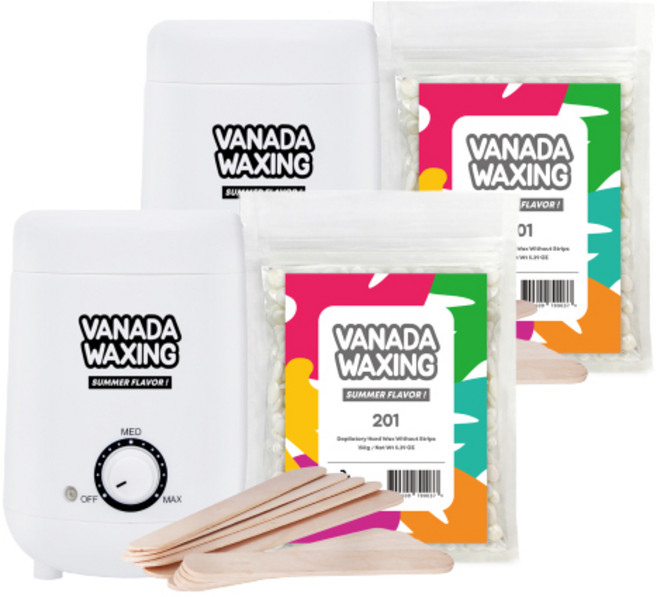 VANADA WAXING 迷你熱蠟機 VA-WH300+美體蠟豆 201號款+木質抹刀組, 2組, 150g