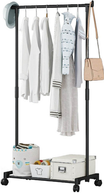 따니태니 이동식 스탠드 바퀴 튼튼 수납 1단 행거, 블랙