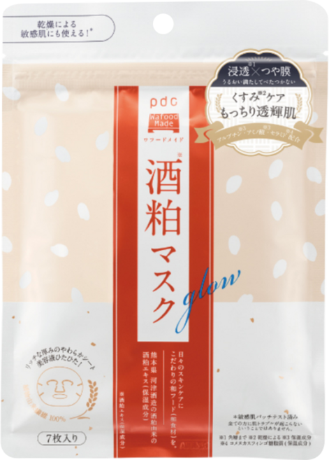 pdc 酒粕透肌面膜 Glow, 7片, 1包