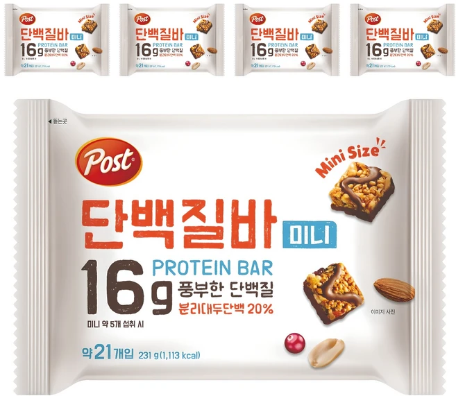 포스트 단백질바 미니 21p, 231g, 1개 - 쿠팡
