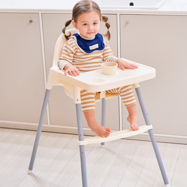 원더파파 높이조절 가능한 발받침 유아용 하이체어, 베이지크림