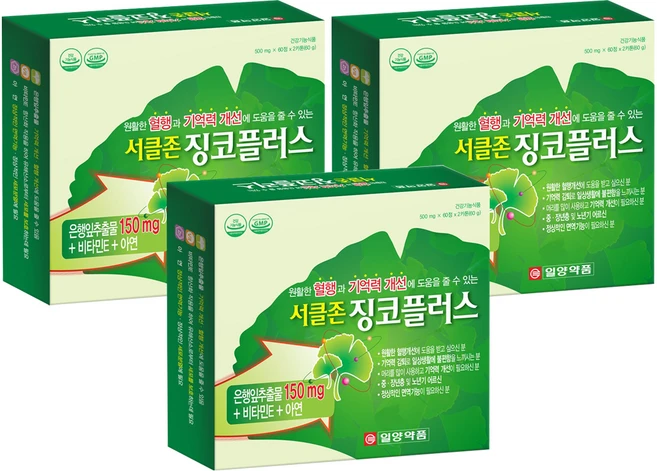 일양약품 서클존 징코플러스, 120정, 3개 - 쿠팡