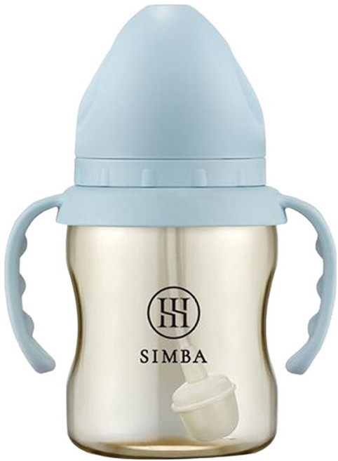 Simba 小獅王辛巴 蘊蜜鉑金PPSU寬口吸管把手防脹氣奶瓶 0歲以上, 晨藍, 200ml, 1個