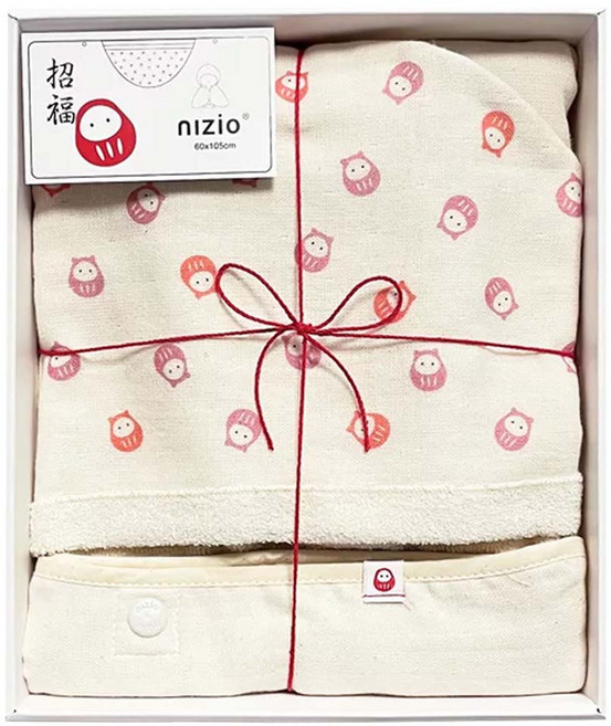 nIZio 招福連帽斗篷浴巾 棉紗, 喵老大 白色 + 紫色 + 橘色, 1條