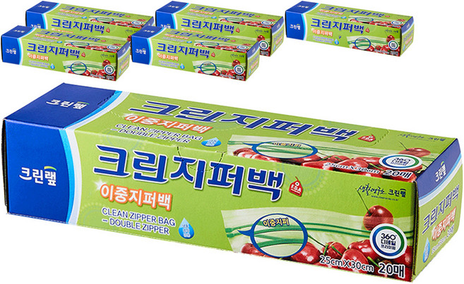 크린랩 크린 이중지퍼백 대형, 대(L), 20개입, 6개