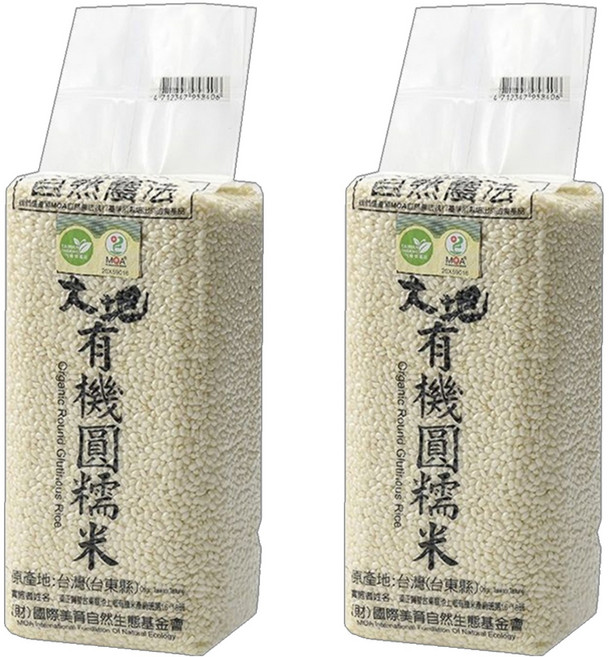 池上多力米 池上大地 有機圓糯米, 1.5kg, 2包