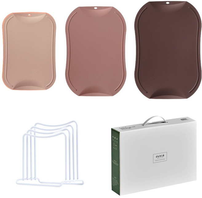 도블레 칼집나지 않는 도마 버건디패키지 + 스틸거치대 세트, 1세트, 도마 살몬 소 + 말린장미 중 + 버건디 대 + 스틸거치대