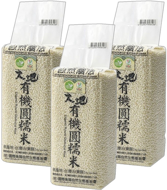 池上多力米 池上大地 有機圓糯米, 1.5kg, 3包