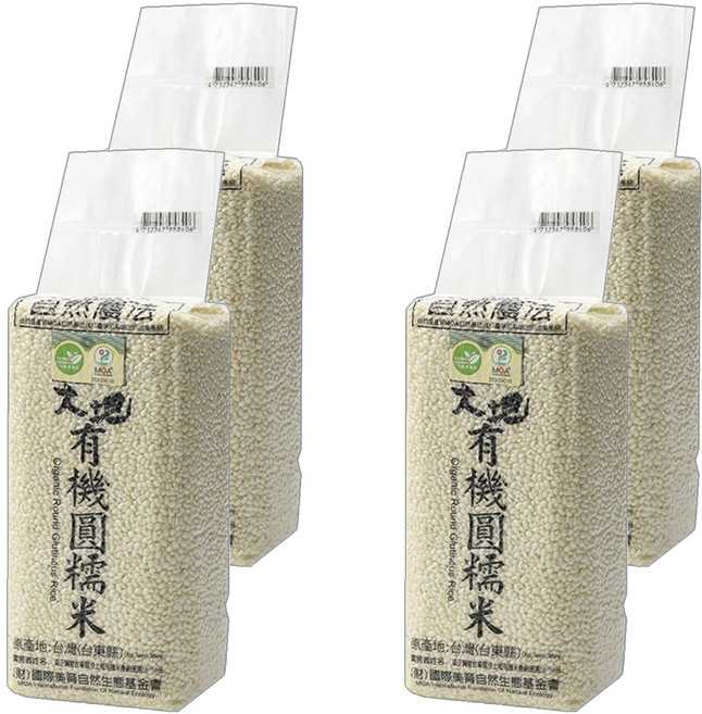 池上多力米 池上大地 有機圓糯米, 1.5kg, 4包