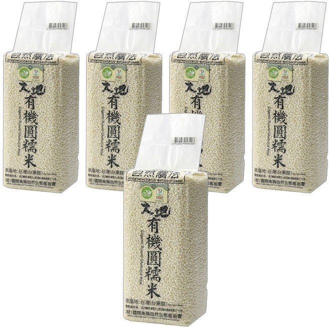 池上多力米 池上大地 有機圓糯米, 1.5kg, 5包