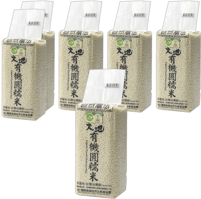 池上多力米 池上大地 有機圓糯米, 1.5kg, 6包