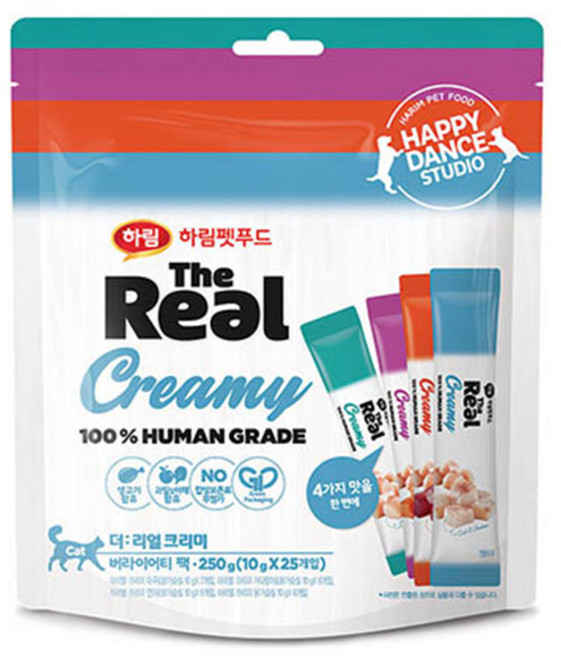 하림펫푸드 더 리얼 크리미 버라이어티 팩 고양이 간식 10g x 25p, 혼합맛(닭가슴살/연어/가다랑어/대구), 250g, 1세트