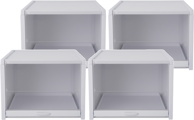 FAmILyLIFE 生活 超耐重自動掀蓋組合式鞋盒, 淺米灰, 4個