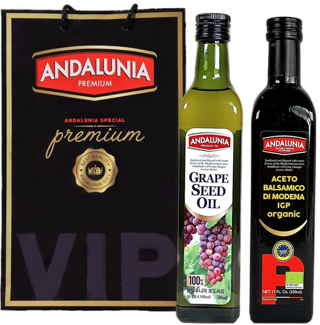 안달루니아 포도씨유 500ml + 유기농 발사믹 500ml 선물세트, 1세트