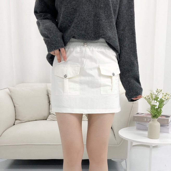 피어니스트 밴딩 앞포켓 하이웨스트 스커트