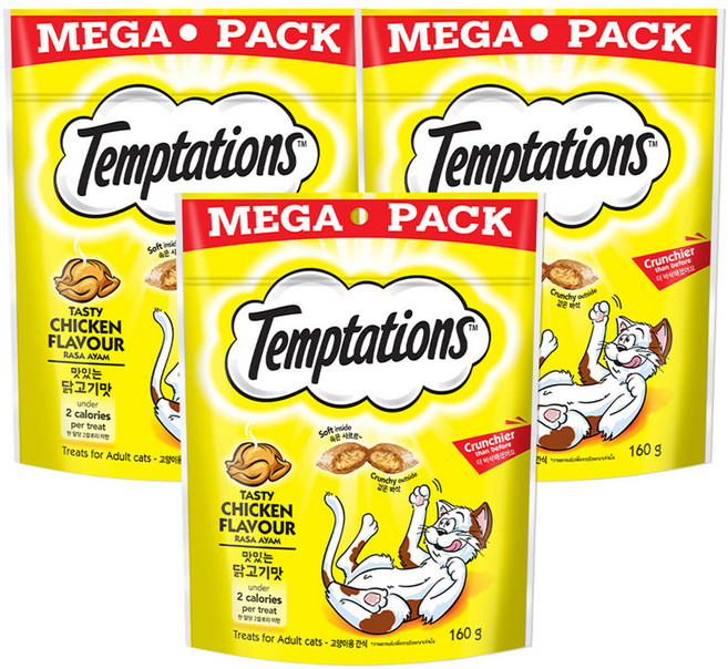 템테이션 고양이 간식, 맛있는 닭고기맛, 160g, 3개