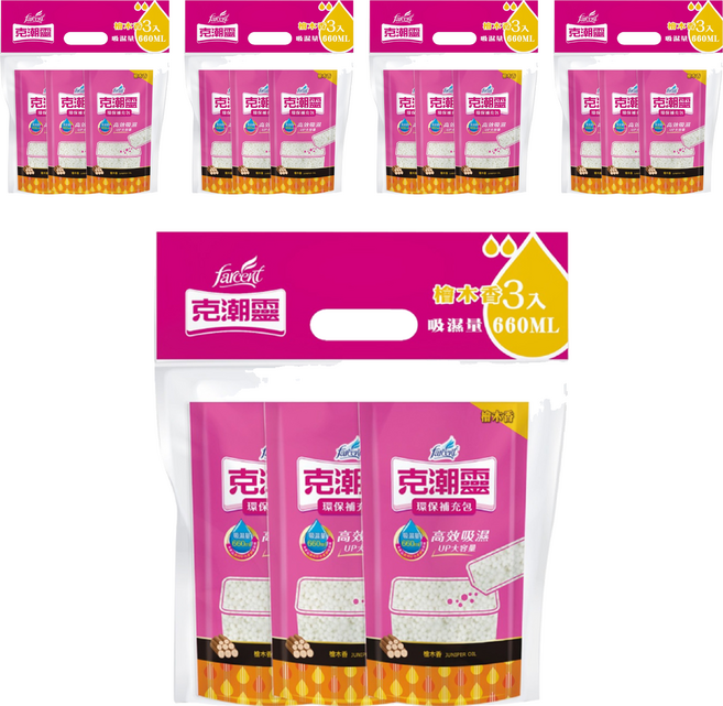farcent 花仙子 克潮靈 除濕桶補充包 檜木香 3包, 5袋, 350ml
