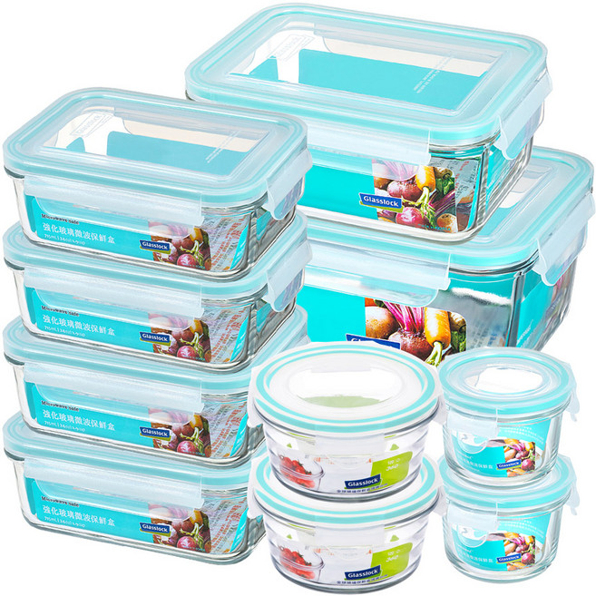 Glasslock 格拉氏洛克 強化玻璃微波保鮮盒 萬用10個組, 1組, 10 個容器 + 10 個蓋子