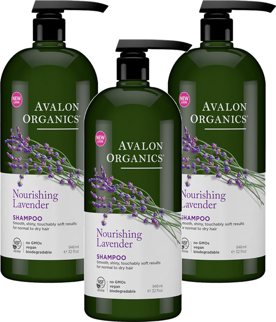AVALON ORGANICS 滋潤精油洗髮精 添加薰衣草香味 調理乾燥髮質 深層淨化, 946ml, 3瓶