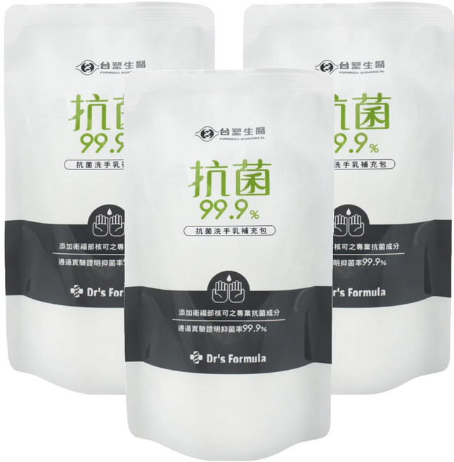 台塑生醫 Dr's Formula 抗菌洗手乳補充包, 400g, 3包