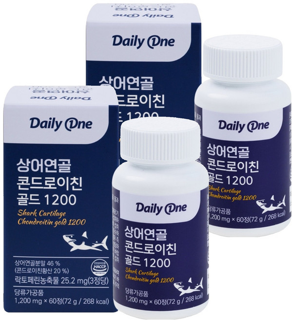 데일리원 상어연골 콘드로이친 골드 1200 72g, 60정, 2개