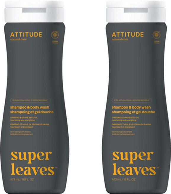 ATTITUDE 艾特優 男士運動專用二合一洗髮沐浴露, 473ml, 2瓶
