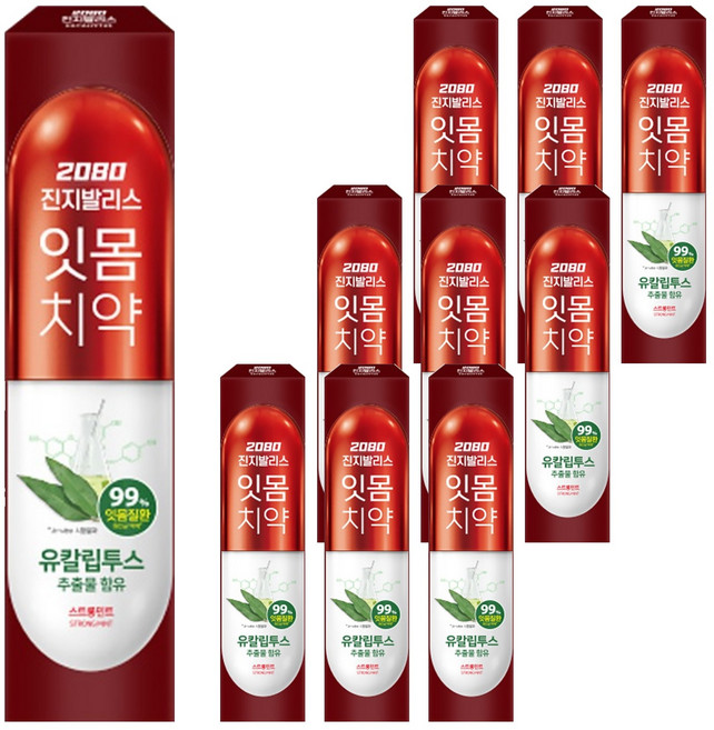 2080 진지발리스 잇몸치약 스트롱민트 유칼립투스향, 150g, 10개